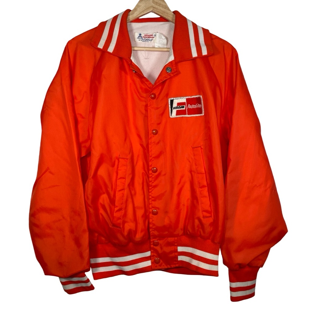 Vintage Fram Autolite Men's M Snap front Jacket Orange Admiral Sportswear 104